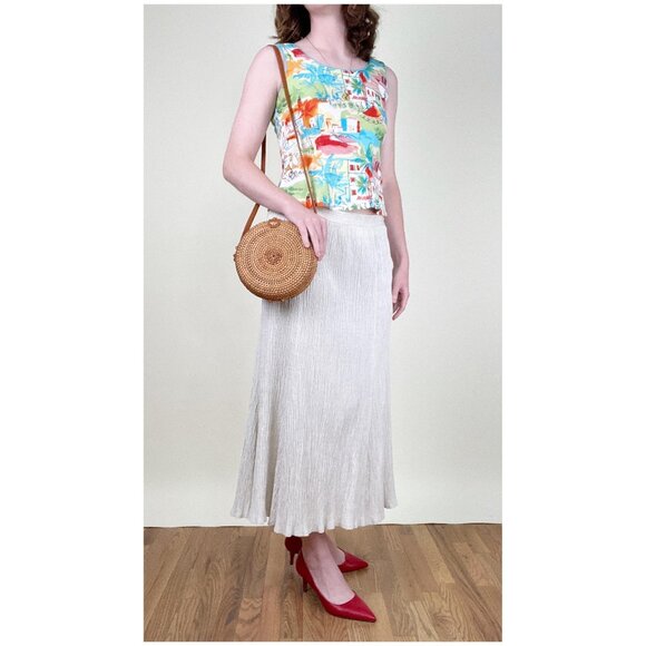 Vintage 90s Y2K Tropical Print Tank Top Blouse Vacation Hawaiian Tourist Cropped - Picture 3 of 8